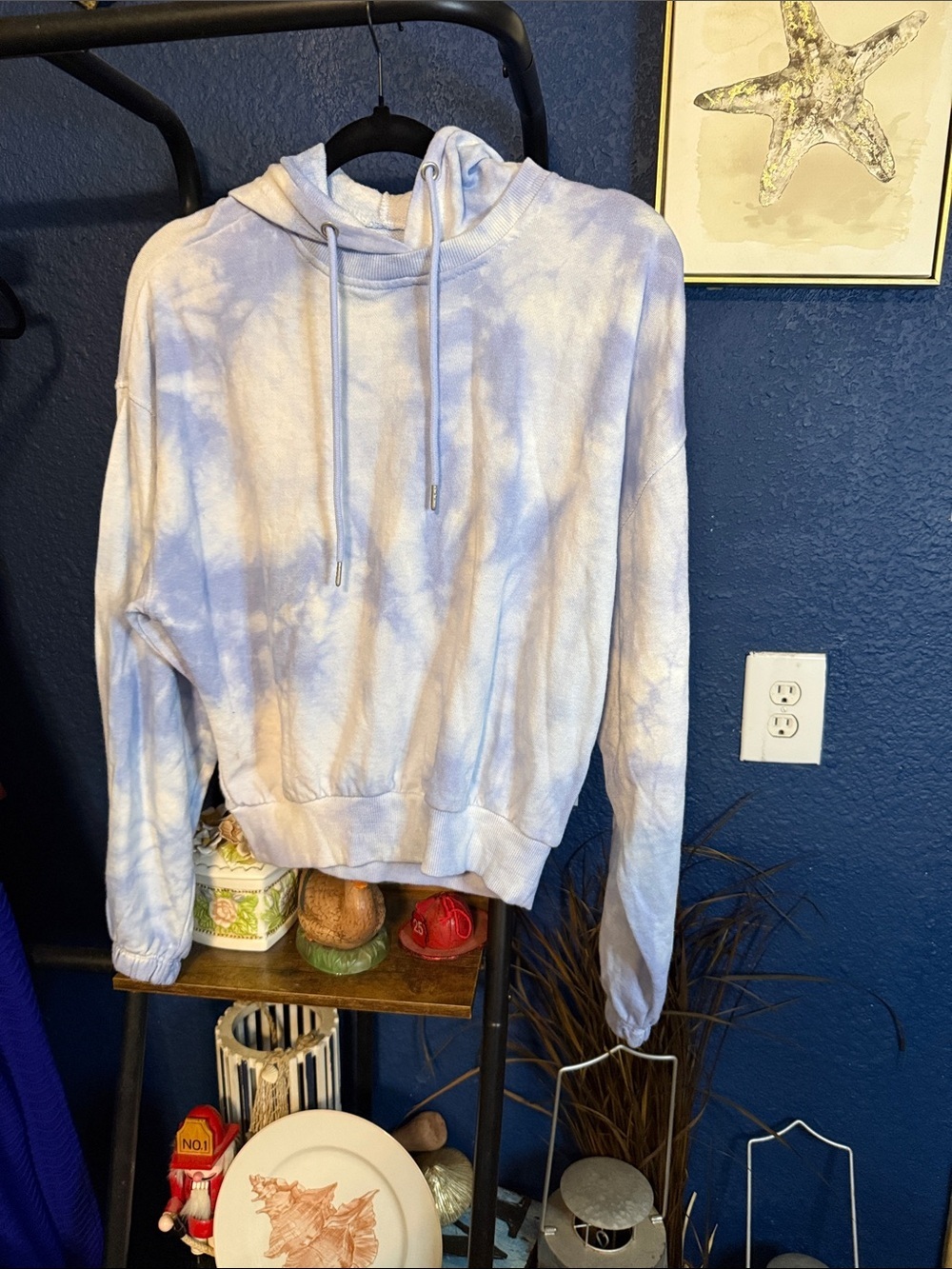 flirtitude Light Blue and White Tie-Dye Pullover Hoodie